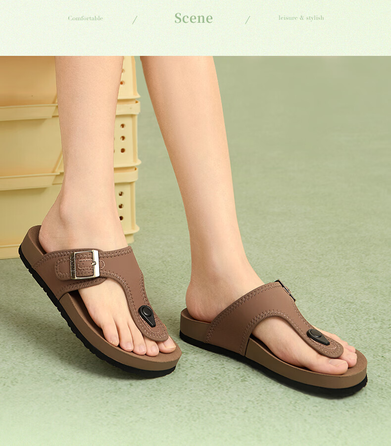 CAMEL Women's Beach Sandals Simple Casual Toe-Post Buckle Birkenstock Style L26M504036 Off-White 37 15