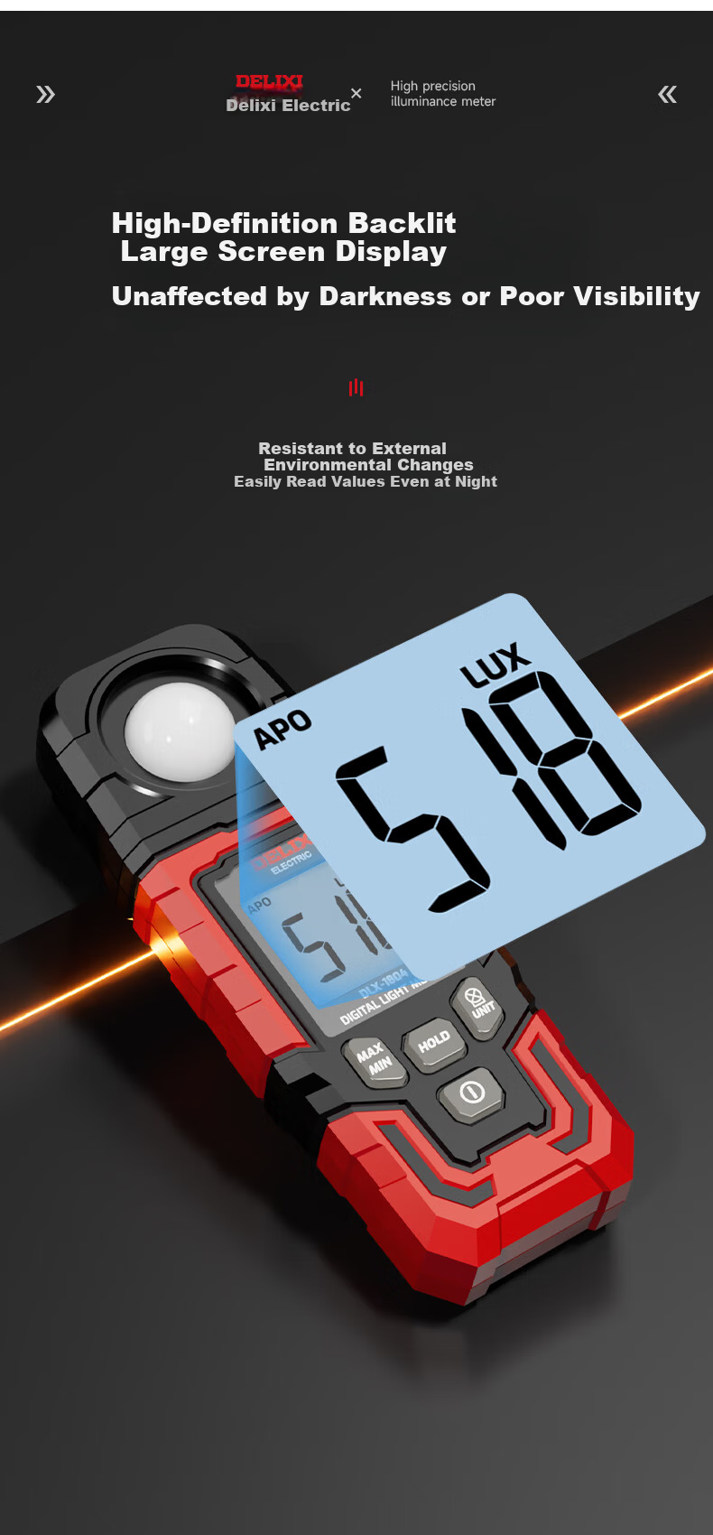 DELIXI ELECTRIC Digital Lux Meter Illuminance Meter Light Intensity Tester Brightness Detector Photometer Light Measurement Instrument 8