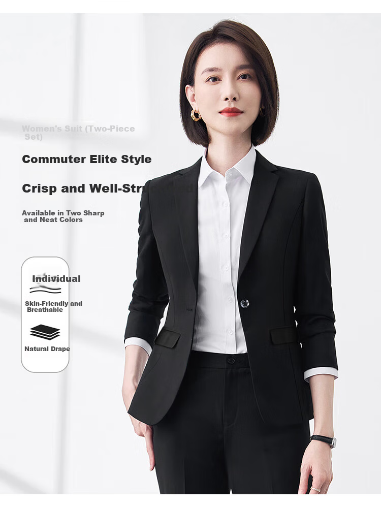 ROMON Women's Blazer Suit Professional Solid Slim Fit Casual Workwear High-End Jacket 16