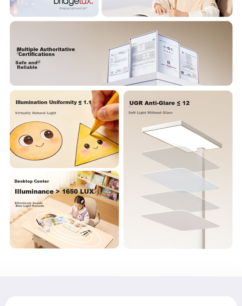 Dell Vertical Eye-Care Floor Lamp Full Spectrum 130W Children's Student Reading Desk Lamp Bedroom Bedside Light 4