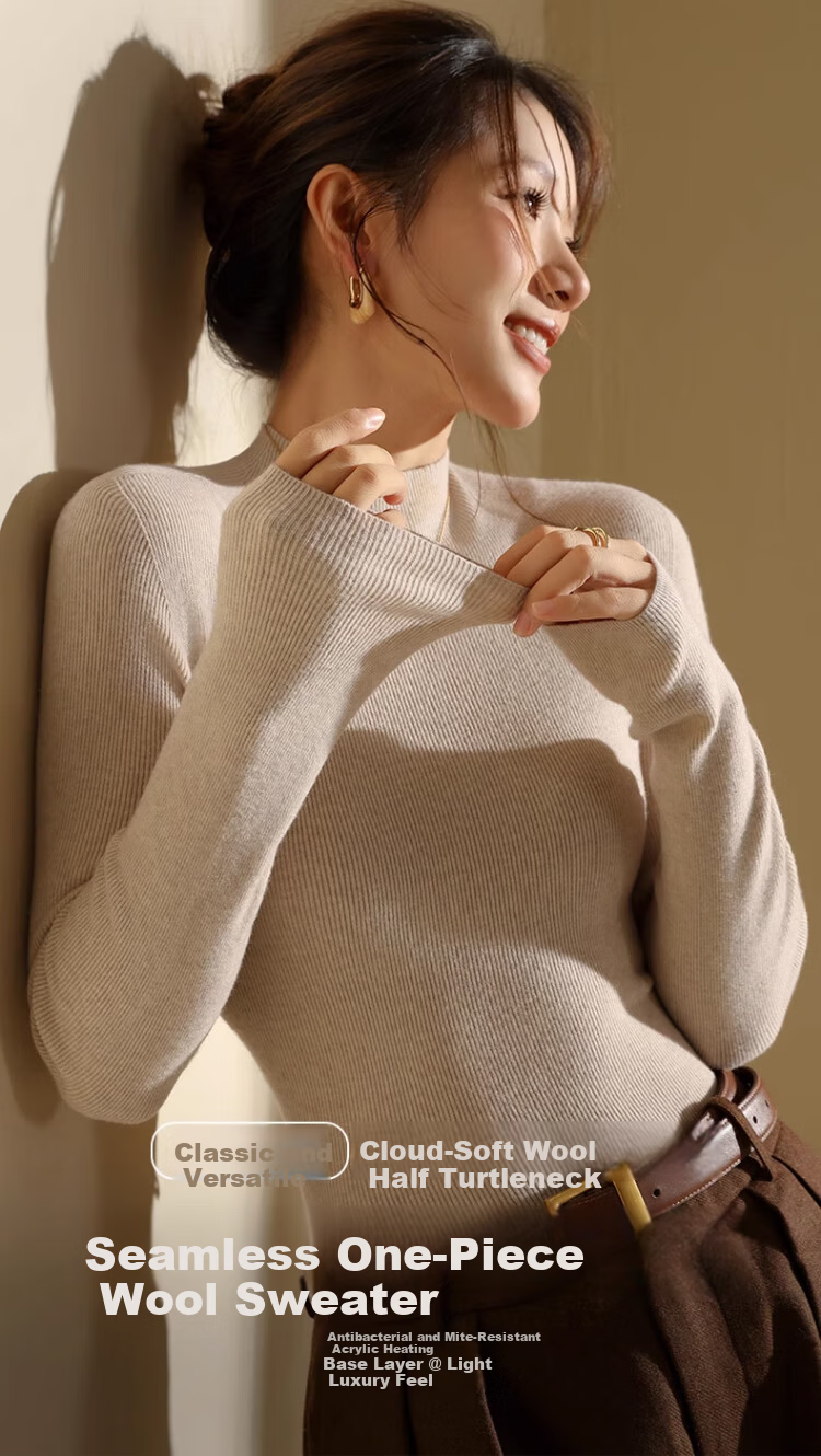 Langsha Women's Wool Base Layer Shirt Spring Autumn Slim Fit Long Sleeve Sweater Knitwear Half Turtleneck Base Shirt 1