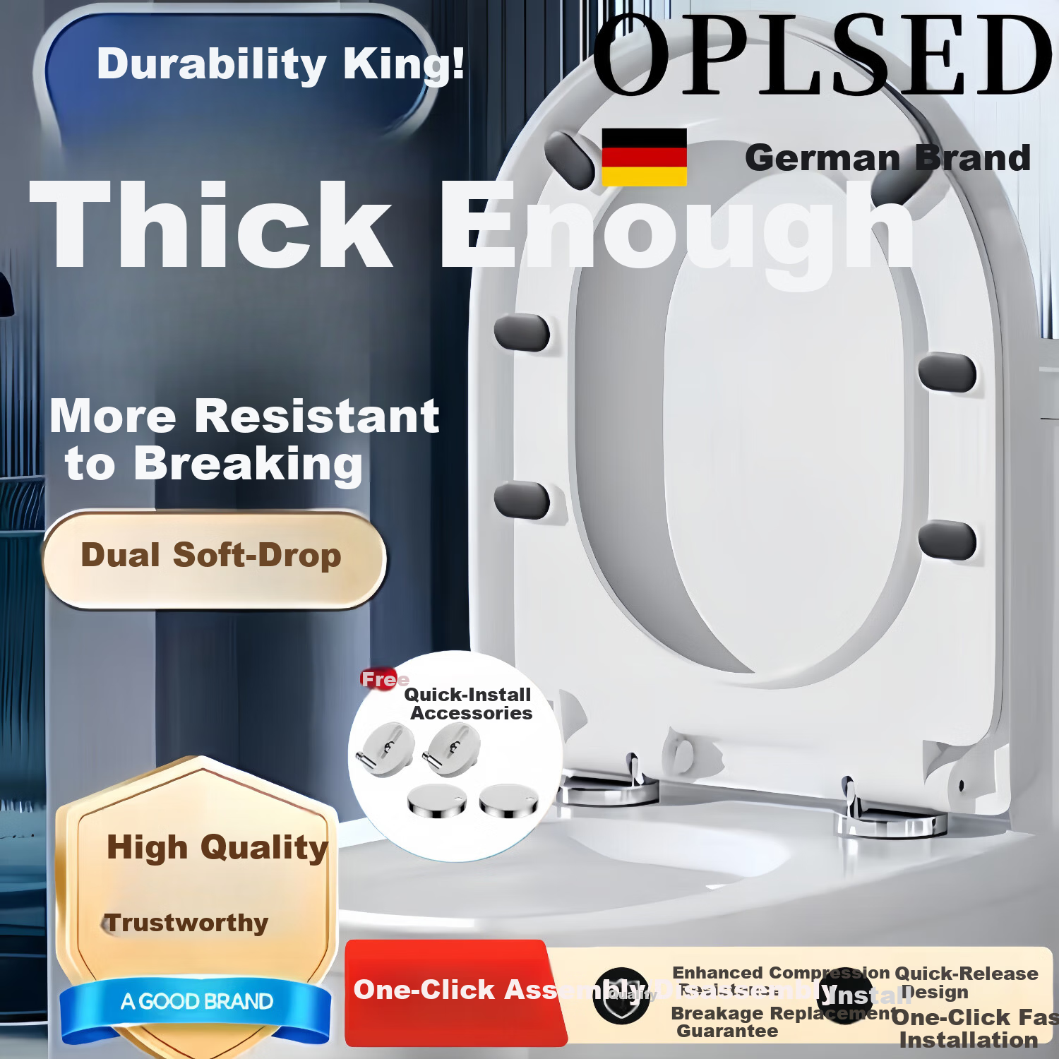 OPLSED [Germany] Universal U-Shaped Enlarged Toilet Seat Cover Thickened Slow-Closing Lid for Old-Style Toilets