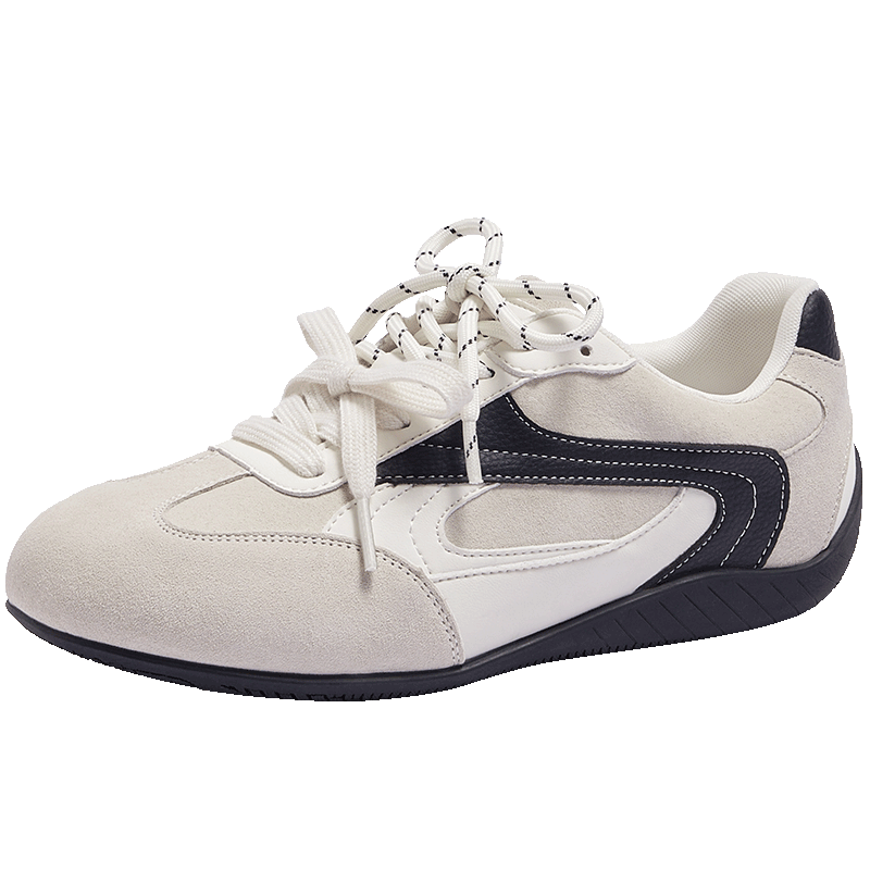CAMEL Feichi Women's Retro Suede Thin Sole Fashion Racing Shoes L26S202002 White/Black Size 37