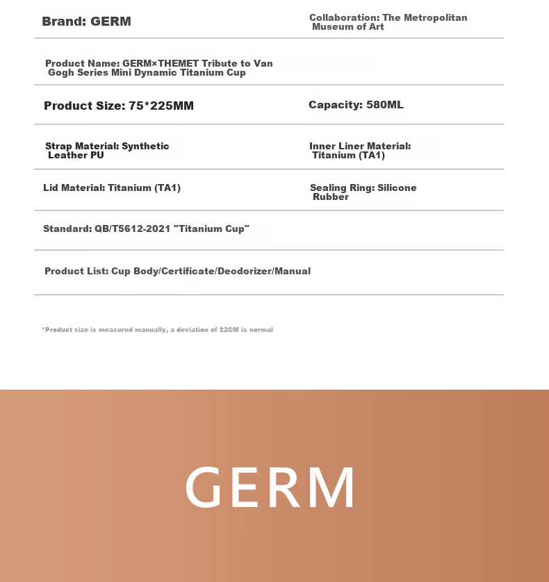 Germ Pure Titanium Insulated Thermos Van Gogh Collaboration Temperature Display Water Bottle Women's Direct Drinking Tea Cup Gift Box 580ML Rose 17