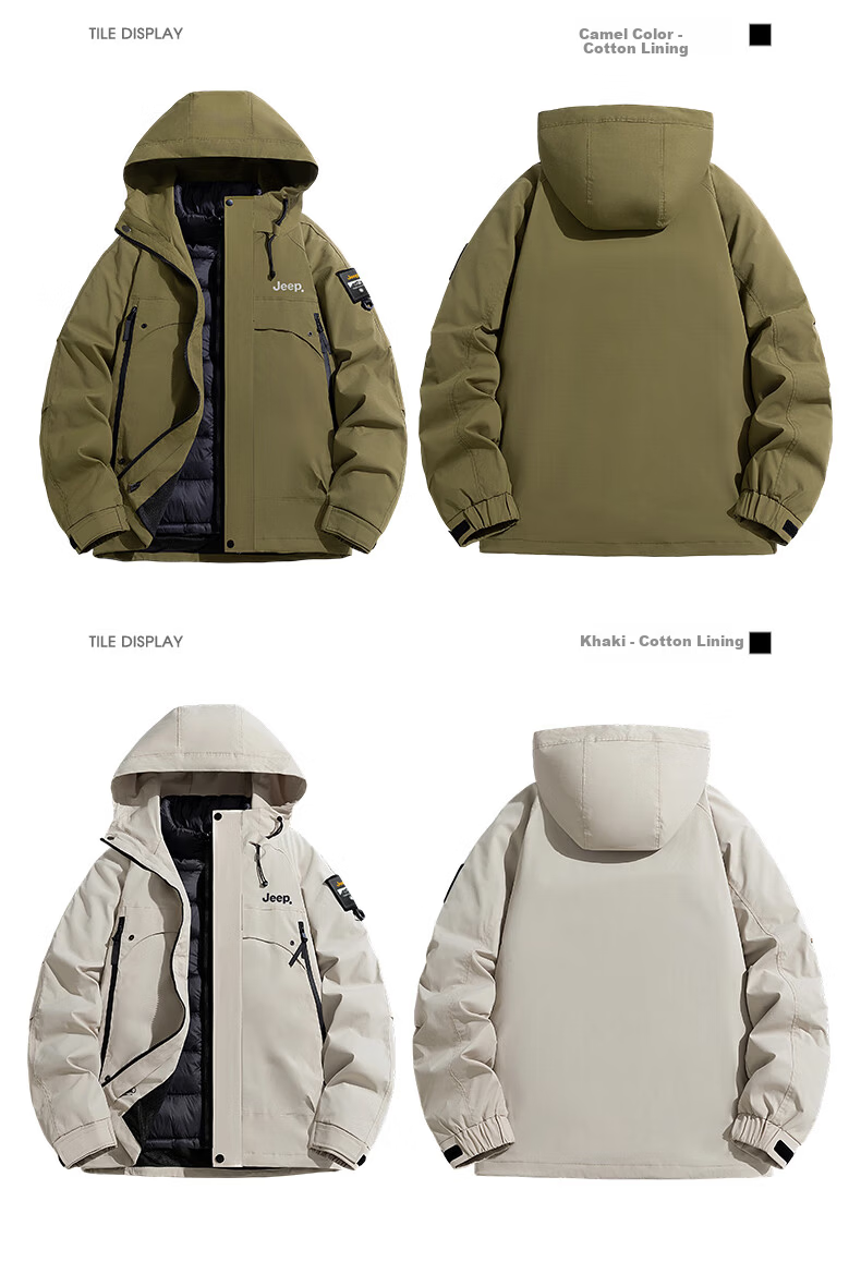 JEEP Men's 3-in-1 Jacket Autumn Winter Outdoor Waterproof Thickened Warm Mountaineering Coat Black 2XL 13