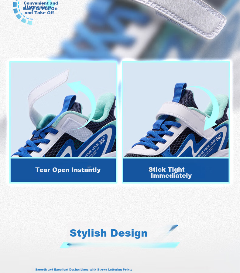 361° Kids Running Shoes Children's Breathable Lightweight Cushioned Soft Elastic School Sports Shoes Blue Size 31 9