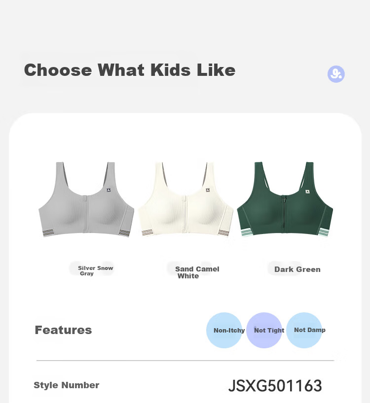 Jiusuiban Front Zipper Sports Bra for Girls 15-18 Years Old Shockproof Fitness Training Yoga Vest 13