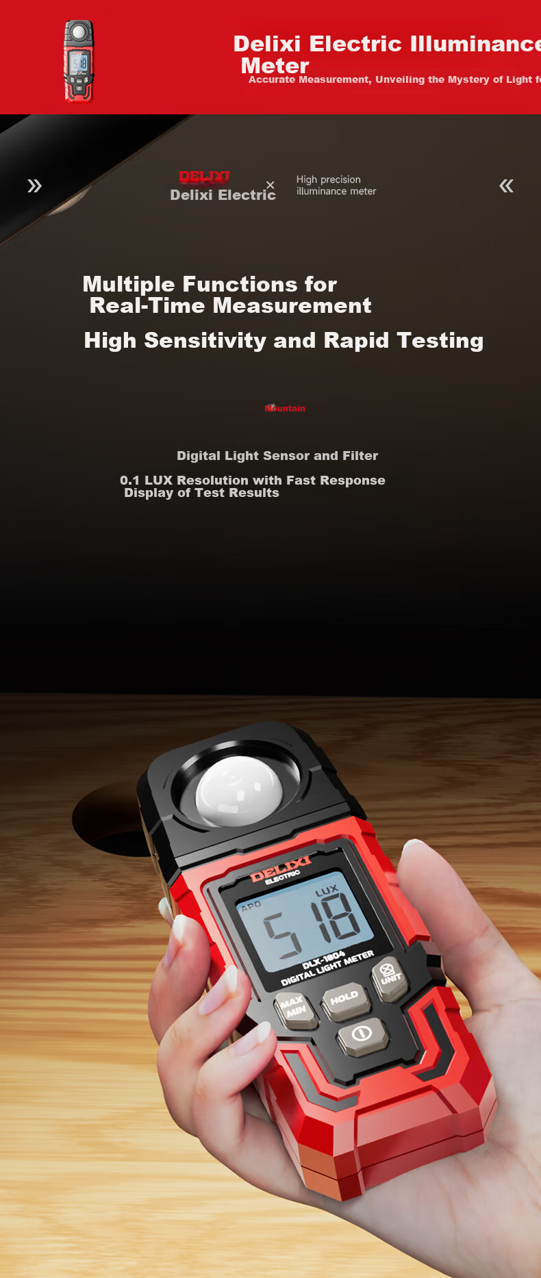 DELIXI ELECTRIC Digital Lux Meter Illuminance Meter Light Intensity Tester Brightness Detector Photometer Light Measurement Instrument 4