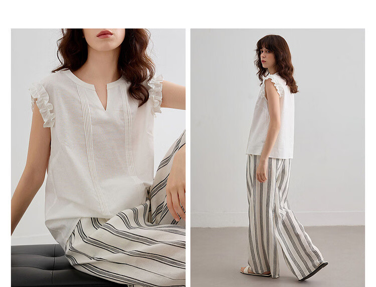 Demana [With Linen Cotton] Summer Elegant Commuter V-Neck Ruffled Loose Blouse for Women 7