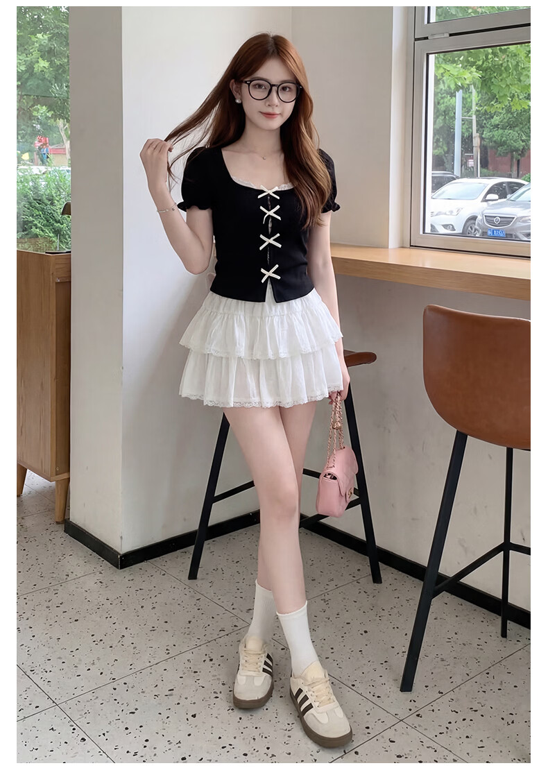 Langsha White Lace Cake Skirt Women's Spring Summer Slim Fit Beautiful Ballet Style High Waist French Puff A-Line Mini Skirt 18