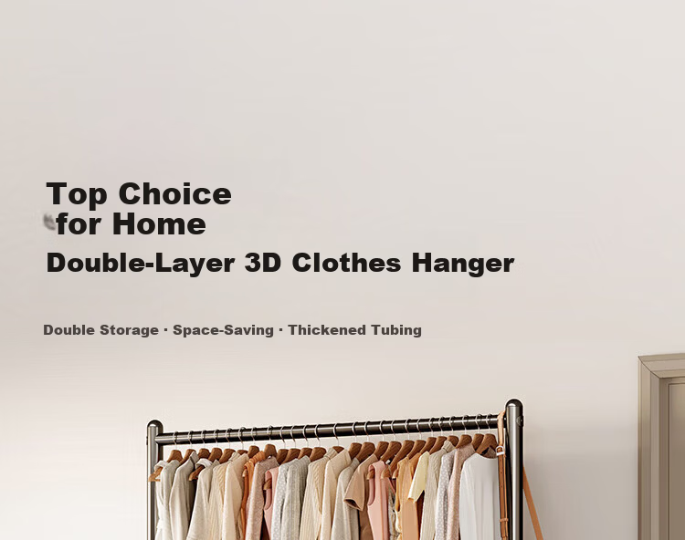 Hakkai Bird Double-Layer Floor Clothes Rack Indoor Hat and Coat Rack Garment Store Hanging Rack Mobile Bedroom Double Rod 1