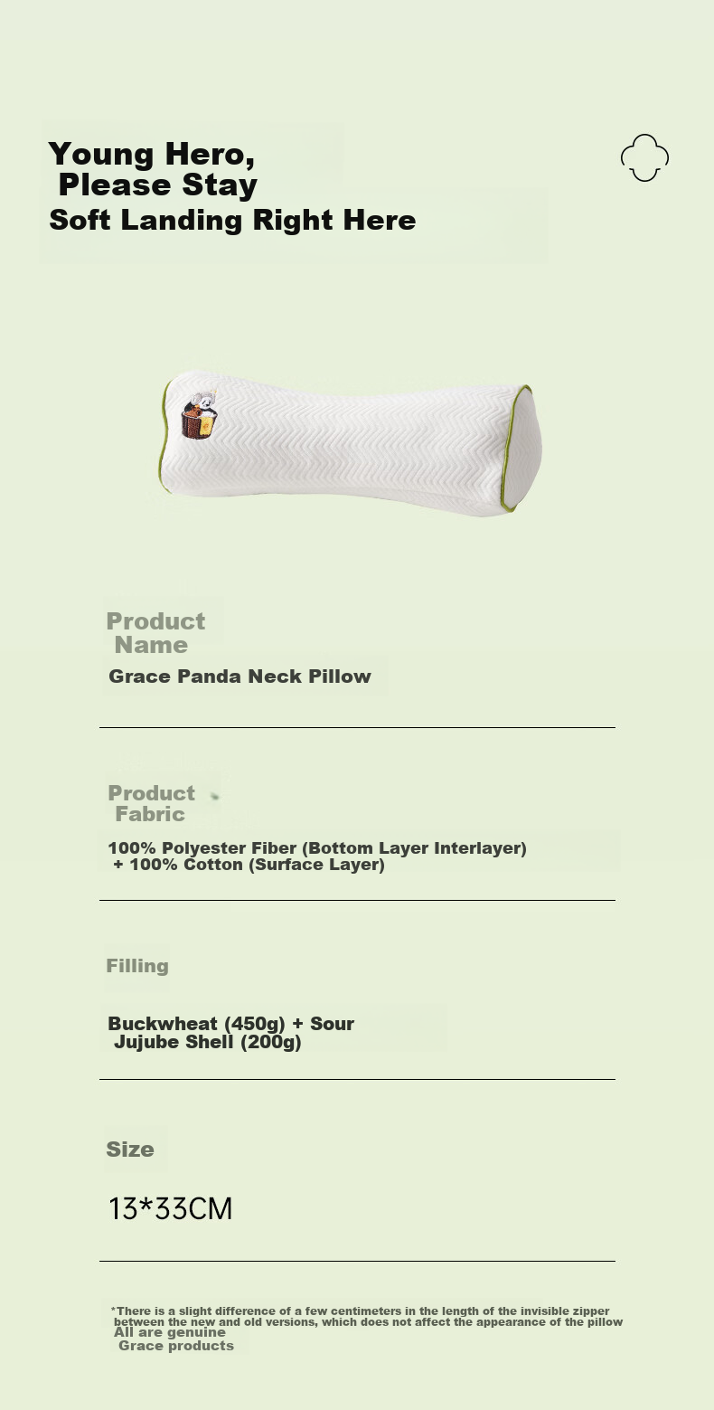 Grace Comfortable Panda Neck Support Pillow Adult Skin-Friendly Breathable Buckwheat Husk Herbal Firm Pillow Core 12