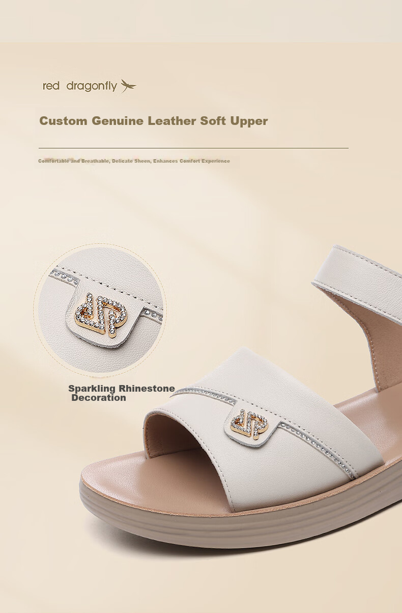 RED DRAGONFLY Women's Summer Sandals, Soft Leather And Sole Slippers for Mothers And Elderly, Beach Shoes WTK240782 Beige Size 38 4