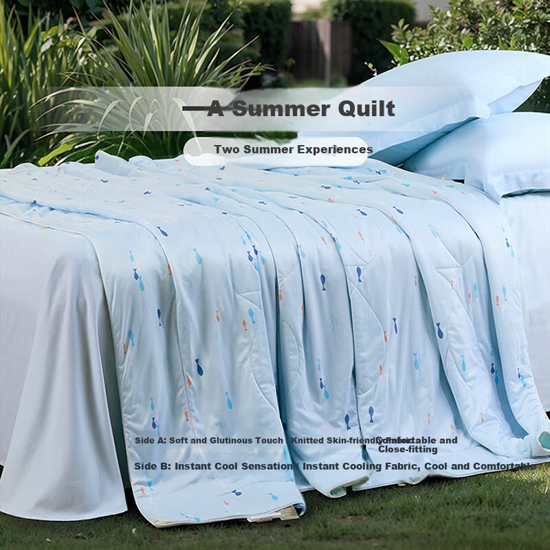 Fuanna Summer Cooling Quilt Washable Antibacterial Cooling Blanket Summer Printed Air Conditioning Quilt Core Double Summer Quilt 203×229cm