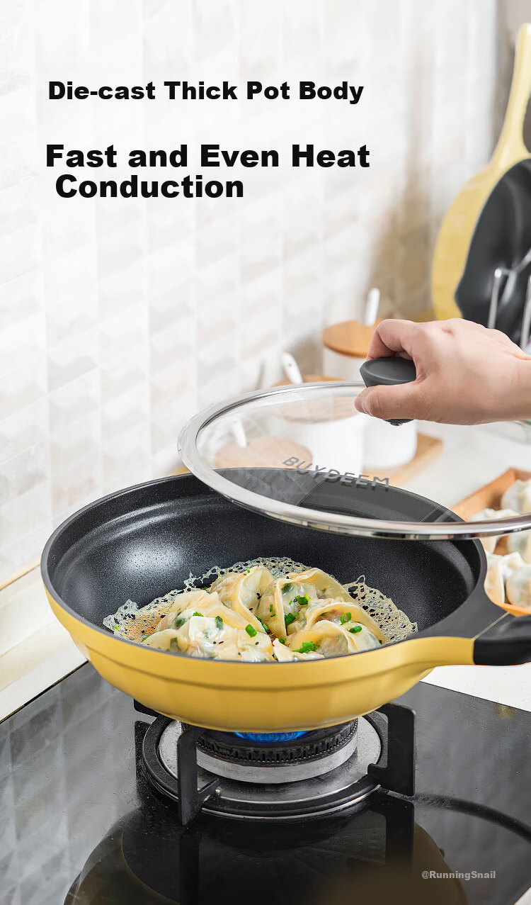 Buydeem Non-Stick Frying Pan Grill Skillet Induction Gas Stove Cooking Pan 26cm Light Yellow 5