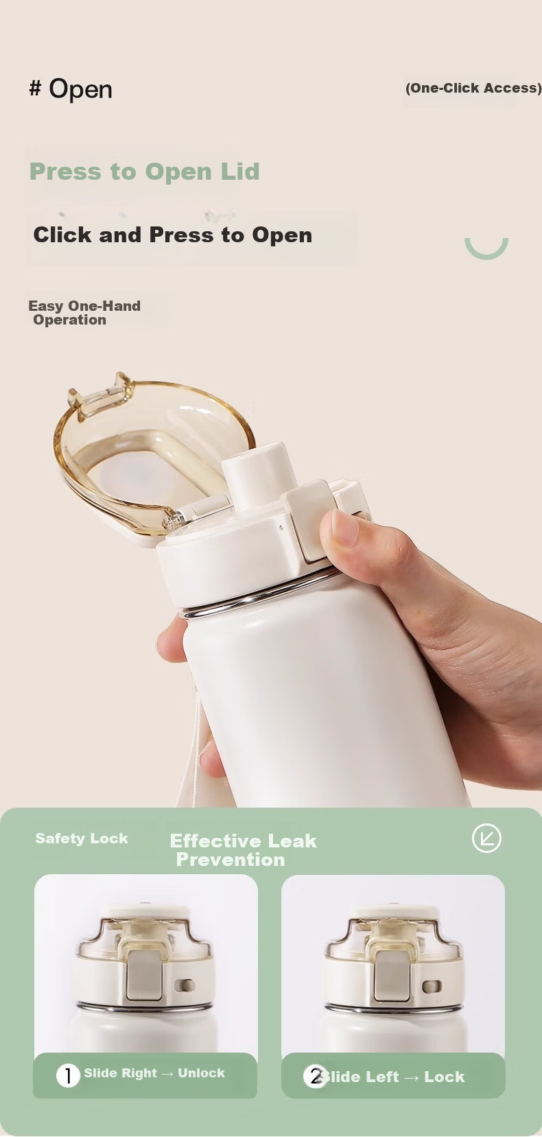 Cille 316 Stainless Steel Insulated Large Capacity Men's Straw Cup Portable Sports Water Bottle Milk Coffee White 600ml 5