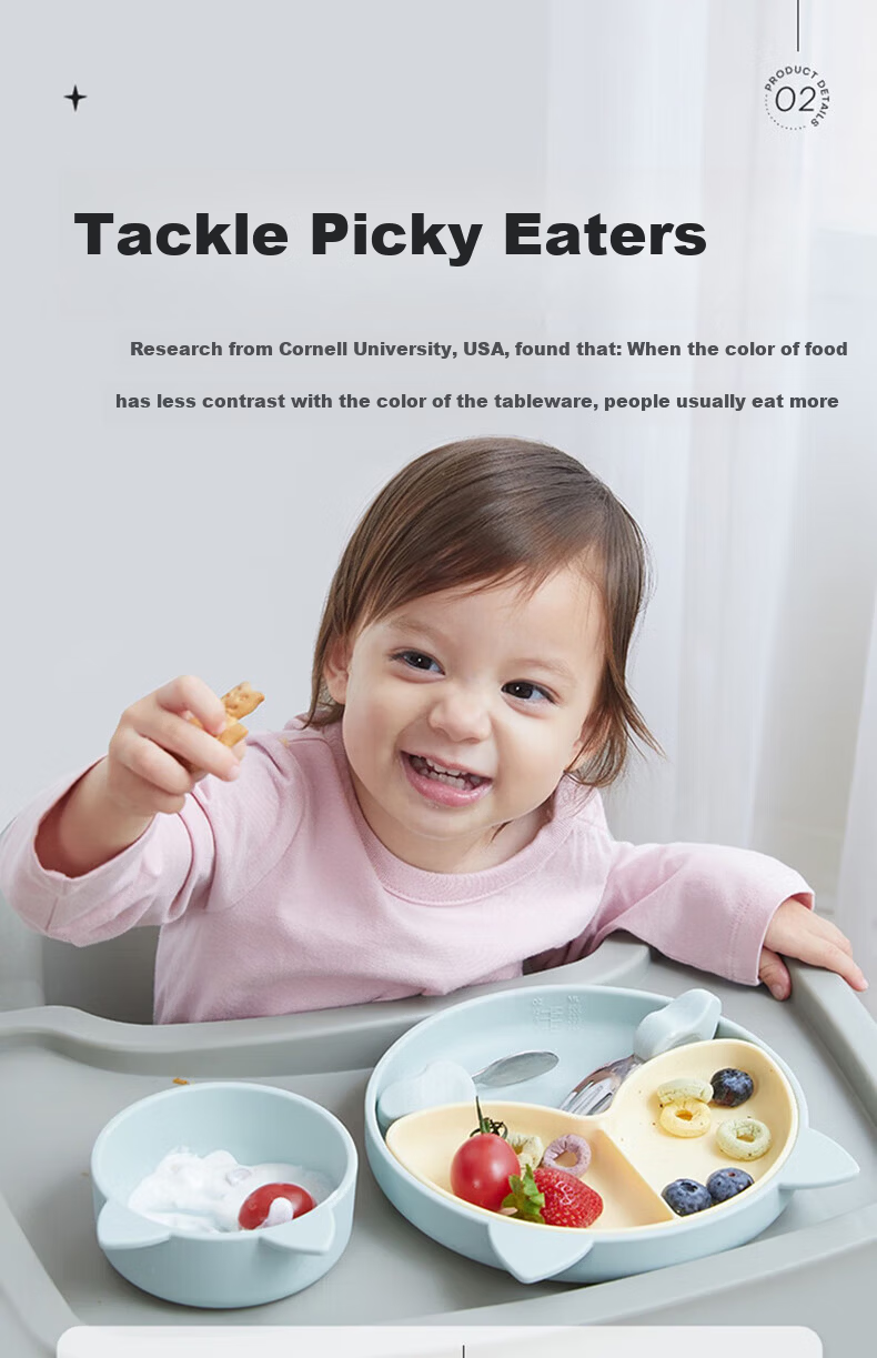 Qlittle Baby Sectioned Plate 2-Piece Set Cinnamon Powder Soy Milk Cookie Sectioned Plate 3