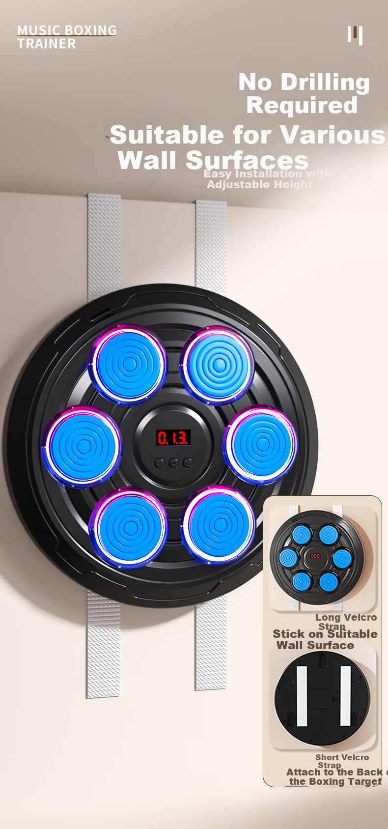 Miaobeile Children's Smart Music Boxing Machine Wall Target 6-10 Years Electronic Reaction Target Adult Boxing Trainer Birthday Gift 7