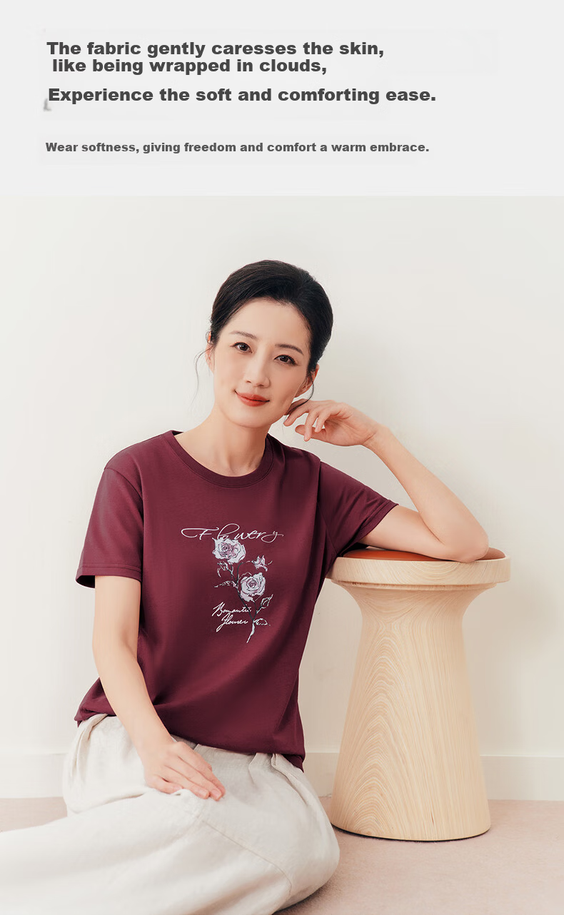 Threegun Women's Short Sleeve T-Shirt [Stretch Breathable Cotton] 2026 New Ribbed Crew Neck Casual Top 4