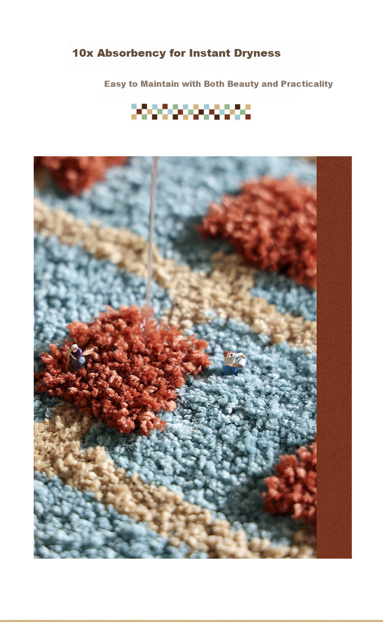 Cartifia Vintage Style Thickened Absorbent Bathroom Mat Non-Slip Home Carpet Small Red Check 40x60cm 7