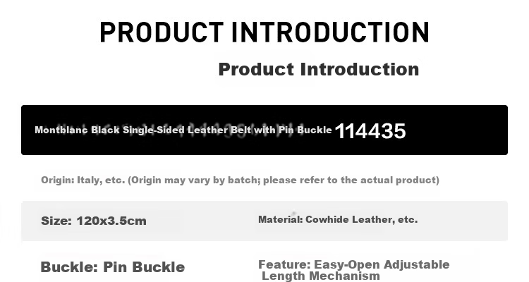 MONTBLANC Black Single-Sided Pin Buckle Leather Belt 3.5cm 114435 Gift 2