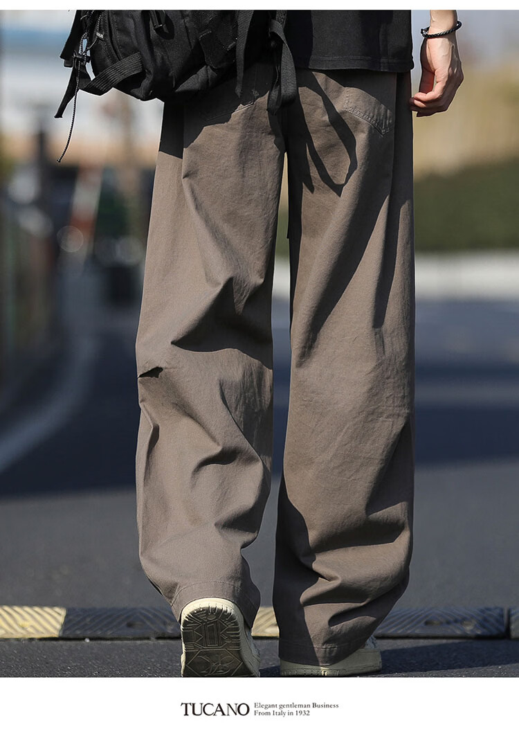 TUCANO Men's Summer Loose Wide-Leg Casual Pants, Premium Trendy Outdoor Work Trousers, Coffee Color, Size M 5