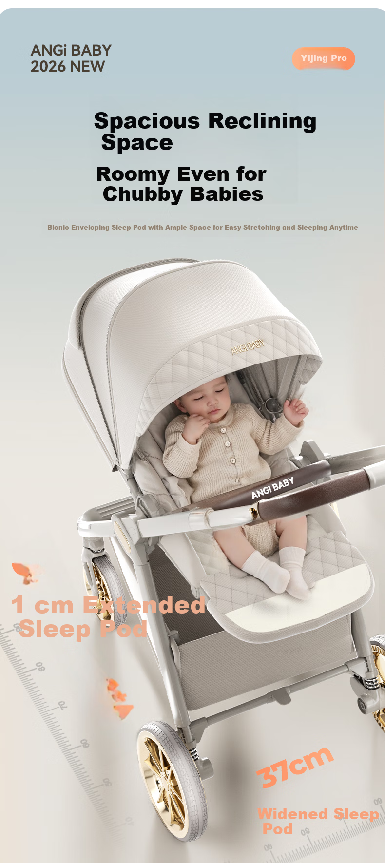 ANGI BABY Yijing Baby Stroller 0-3 Years Foldable Lightweight High Landscape Reversible Pushchair 9
