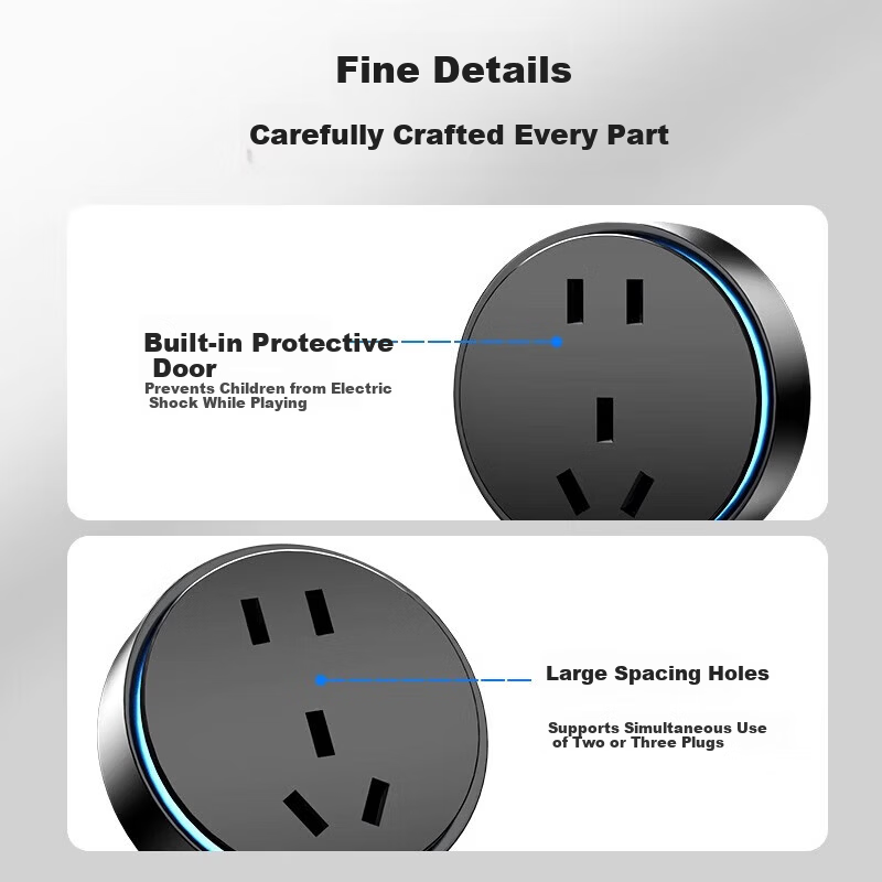 AUX Ultra-thin Track Power Strip Rail Socket Switch Surface-mounted Wall-mounted Sideboard High Power 16A + 10A Five-hole C6 Black Track 60cm