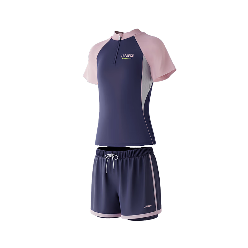 LI-NING Kids Girls Two-Piece Short Sleeve Breathable Youth Swimwear 1431 Blue Purple Size 140