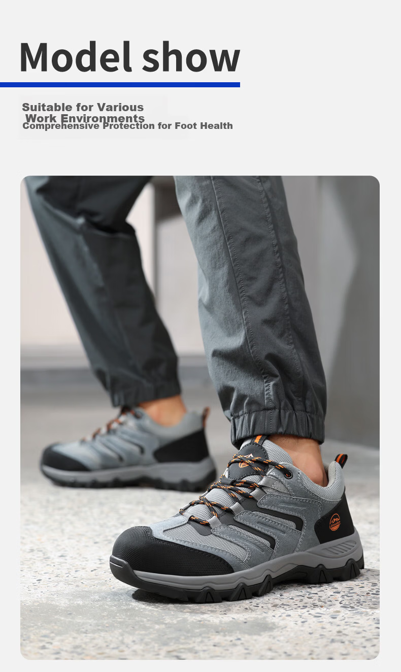 BlueOwl Shield Men's Summer Breathable Anti-Smash Steel Toe Anti-Puncture Slip-Resistant Soft Sole Safety Work Shoes D302BK 42 7