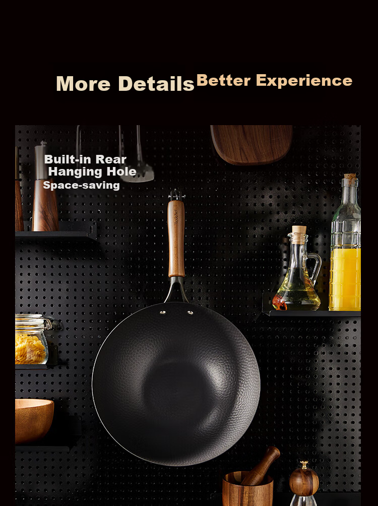 REDCHEF Titanium Iron Non-Stick Wok No Coating Titanium Healthy Hammered Pattern Lightweight Gas and Induction Stove Stir-Fry Pan 16