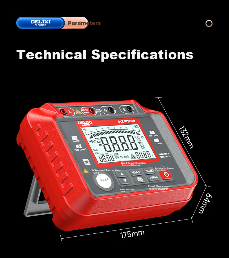 DELIXI ELECTRIC Insulation Resistance Tester Digital High-Precision Megohmmeter Ground Resistance Tester 2500V 12