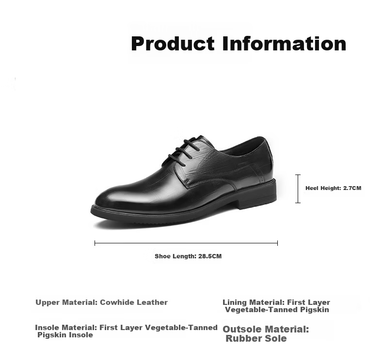 HLA Men's Leather Shoes, Business Genuine Leather Shoes for Men HAAPXM2FAV217, Height-Increasing Style, Size 42 12