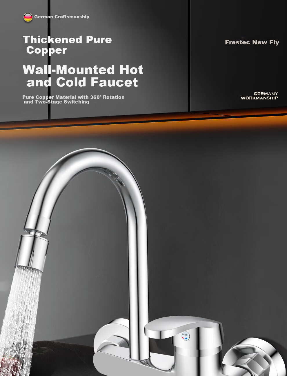 Xinfei Wall-Mounted Kitchen Faucet Rotatable Hot and Cold Mixer Tap for Sink and Balcony 1