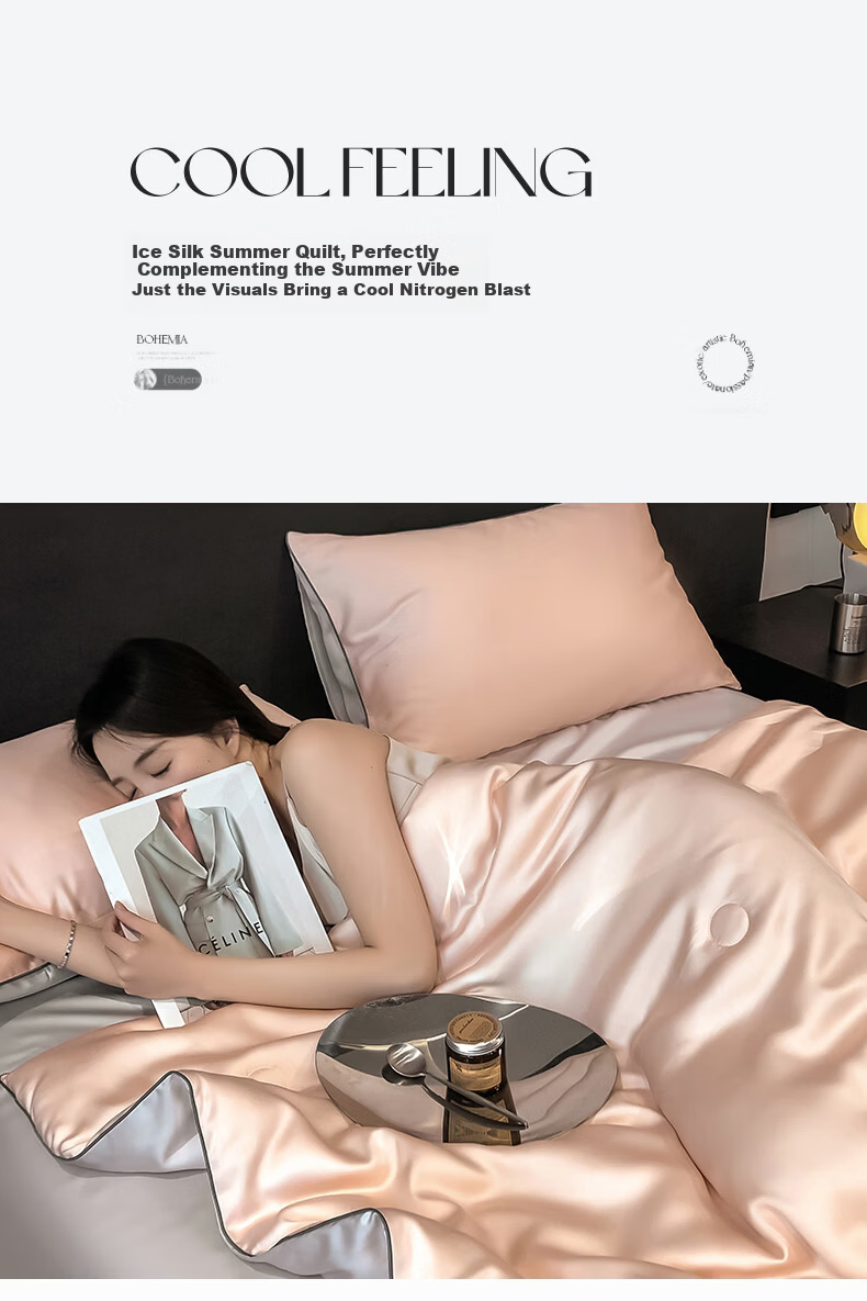 MUJI Class A Washable Ice Silk Summer Quilt Thin Air Conditioning Quilt Double Quilt Core 200*230cm Champagne Gold 2