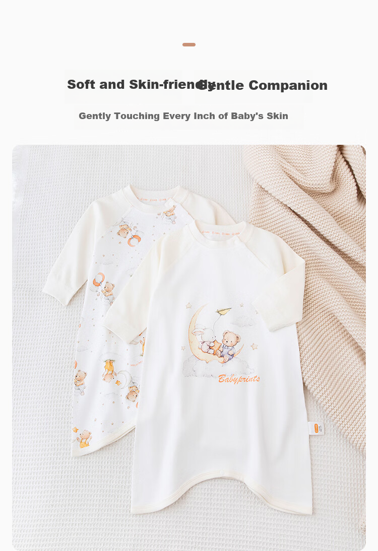 Babyprints Baby Cotton Long Sleeve Bathrobe Unisex Infant One-piece Pajamas Anti-kick Quilt Four Seasons Sleeping Bag Full Print Size 73 3