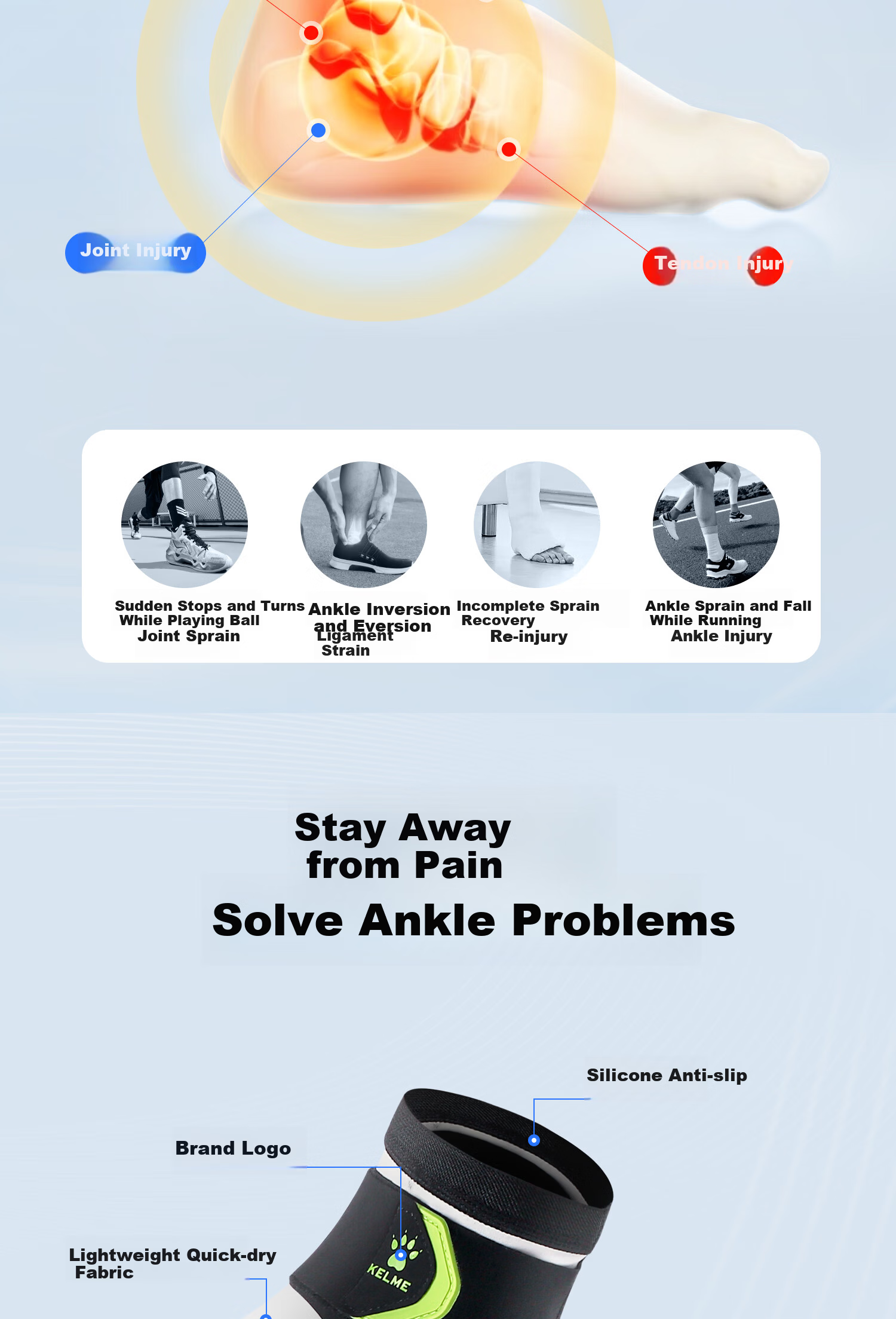 KELME Ankle Brace Support Sleeve Lightweight Basketball Sports Protective Gear for Sprains and Ligament Injuries 3