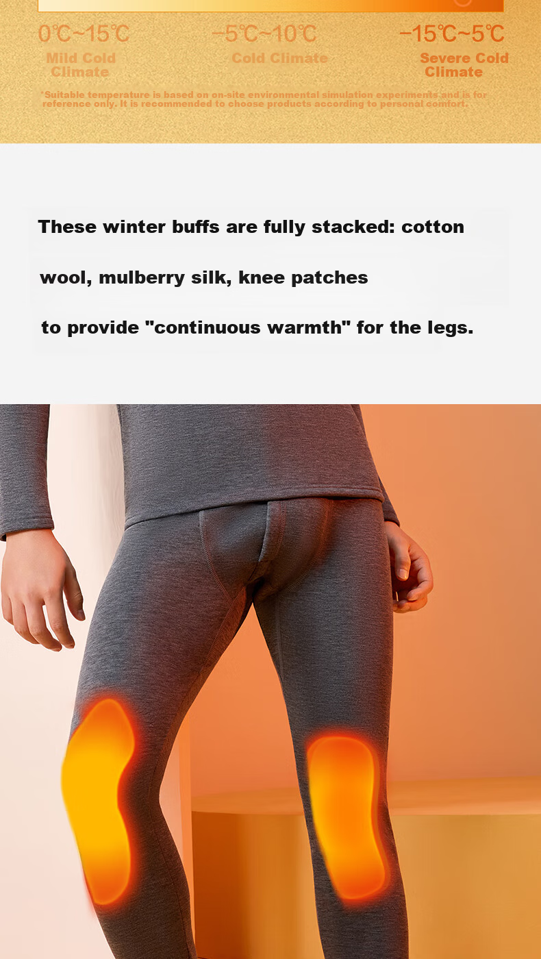 YOUKESHU Men's Thermal Underwear Set, Thickened Double-Layer Cashmere Silk Seamless Breathable Autumn Shirt and Pants 5