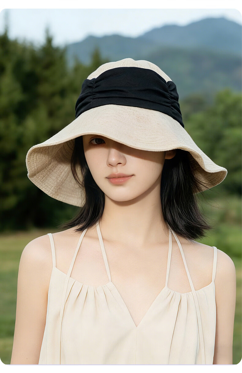 FitonTon Women's Summer Sun Hat Linen-Like Colorblock Brim Outdoor Cycling UV Protection Breathable Cap 15