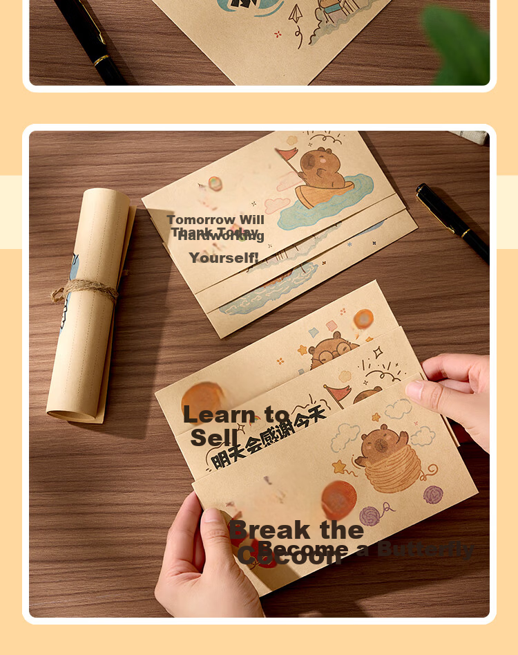 Kingdee Inspirational Envelope and Letter Paper Set Premium Foil Stamped Blessing Cards Motivational Handwritten Letters for Kids and Students Simple Stationery 5