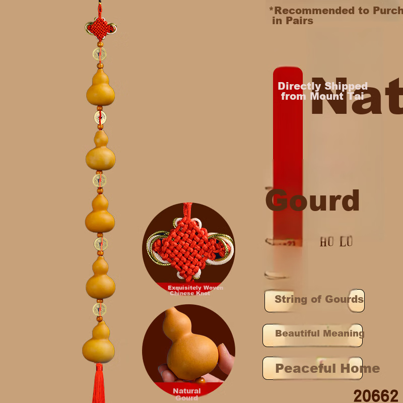 Feng Shui Pavilion Natural Gourd Pendant Real Gourd Five Emperor Coins Bedroom Living Room Entrance Hanging Decoration