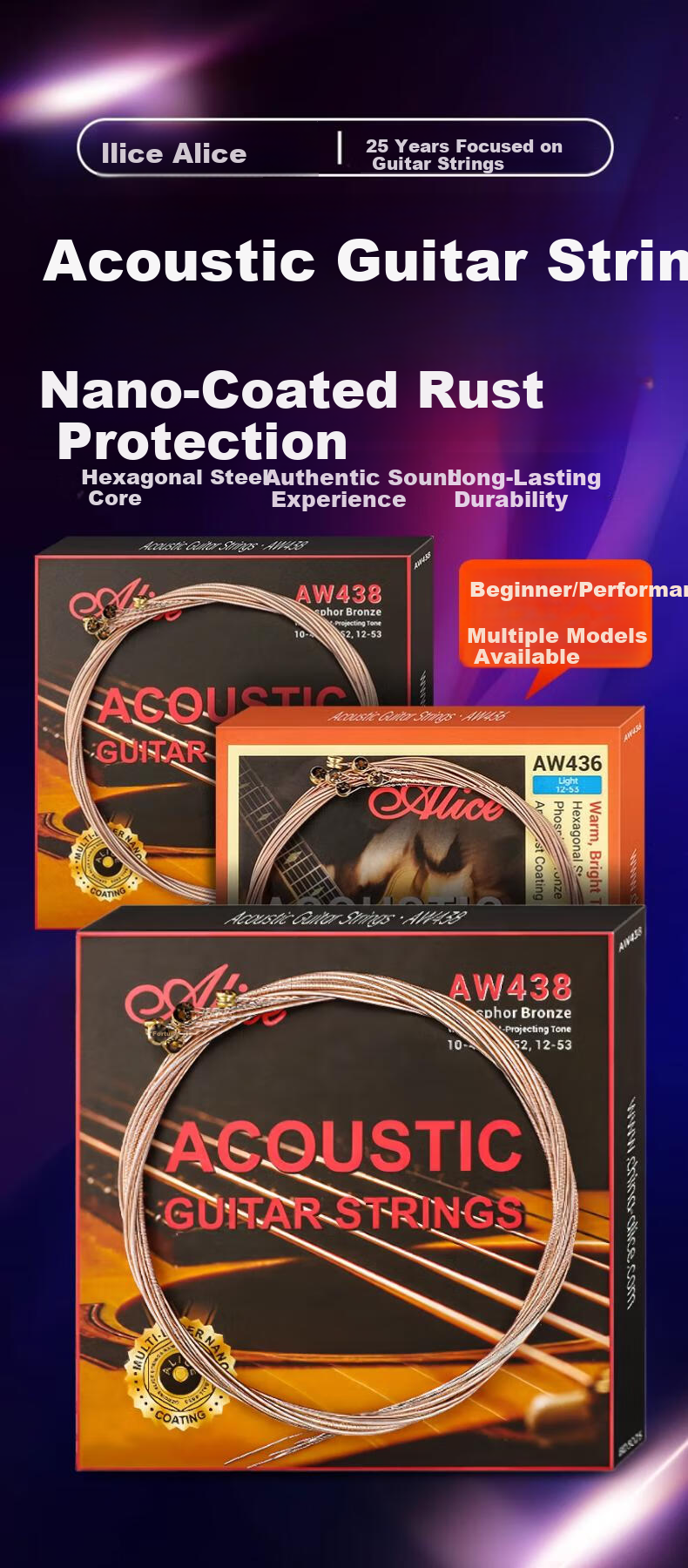 Alice Guitar Strings AW436SL Coated Acoustic Guitar String Set Guitar Accessories 1