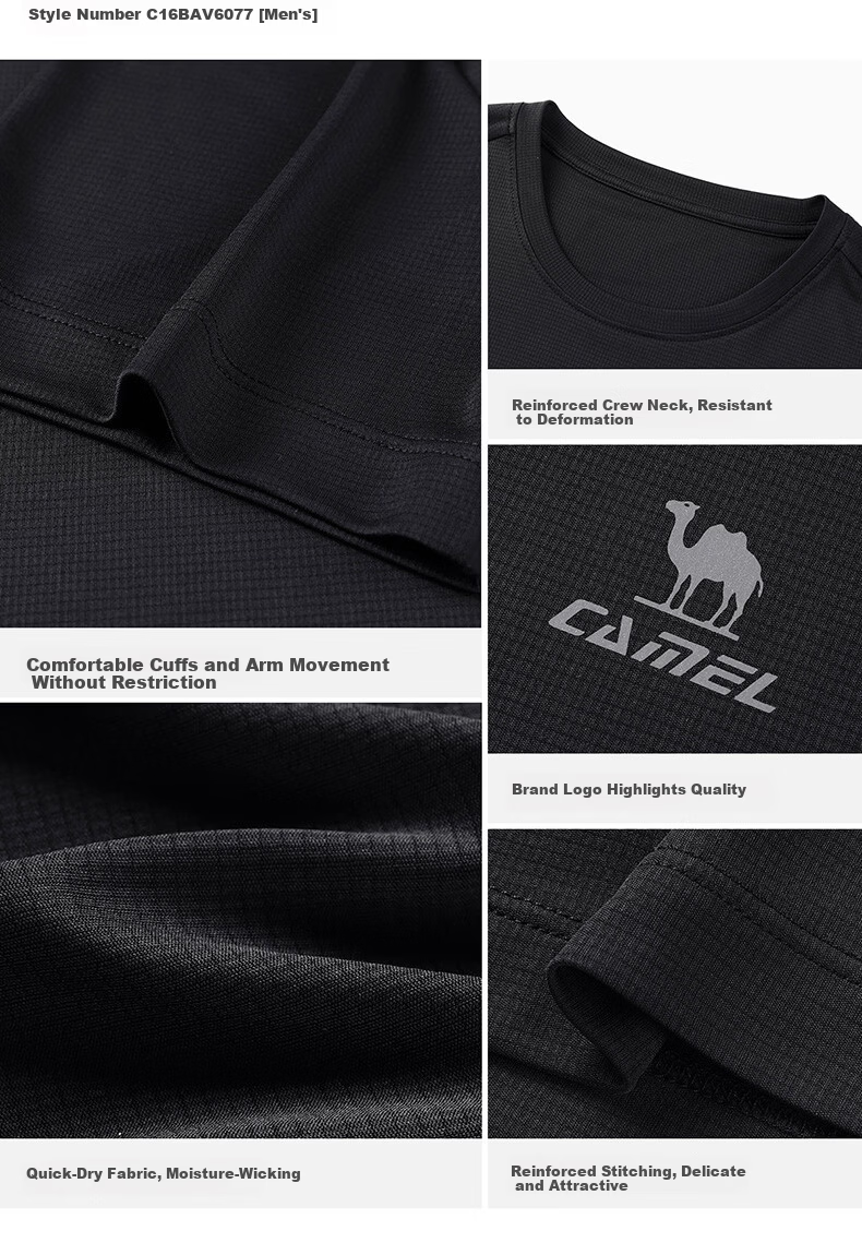CAMEL Quick-Dry Running Sports T-Shirt Men Breathable Crew Neck Short Sleeve Top C16BAVL6077 Night Blue XL 24