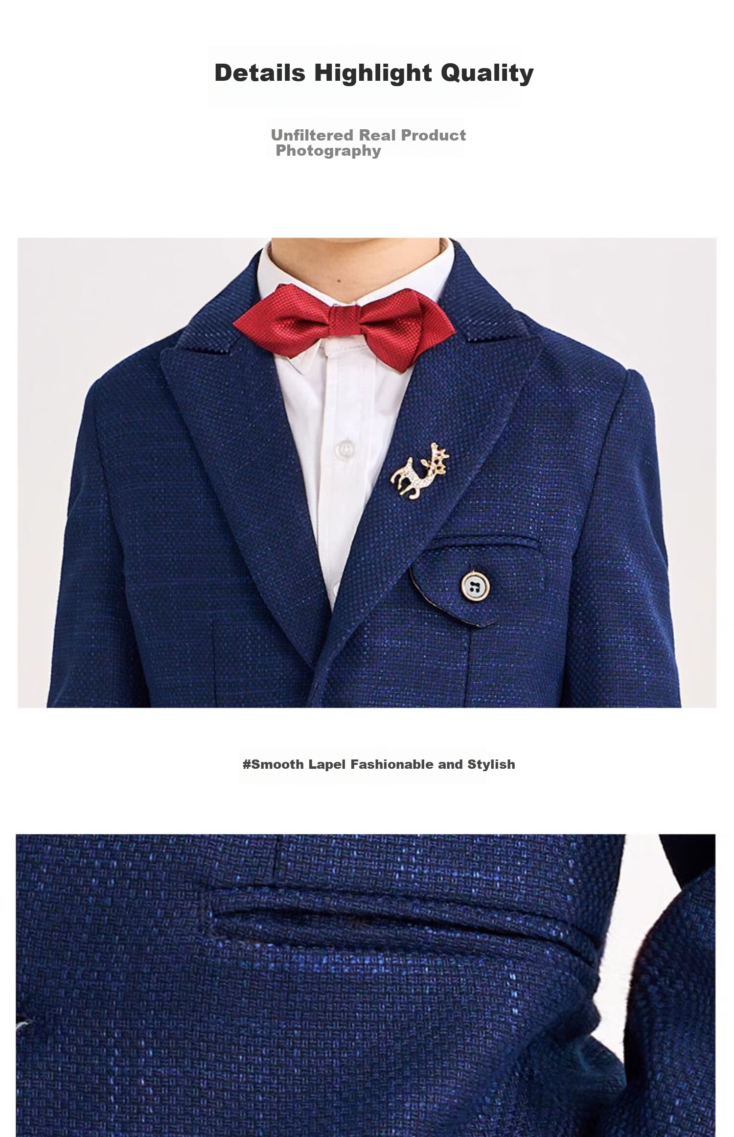Romon Children's Suit Formal Wear Stylish British Flower Boy Set Boys Navy Blue Honeycomb Fleece Five-Piece Set Size 110 16