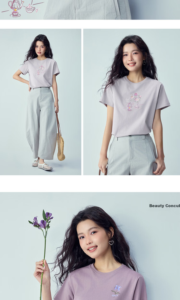 Giordano Women's Short Sleeve T-Shirt New Pure Cotton Romantic Floral Print Crew Neck Casual Top 05396386 12