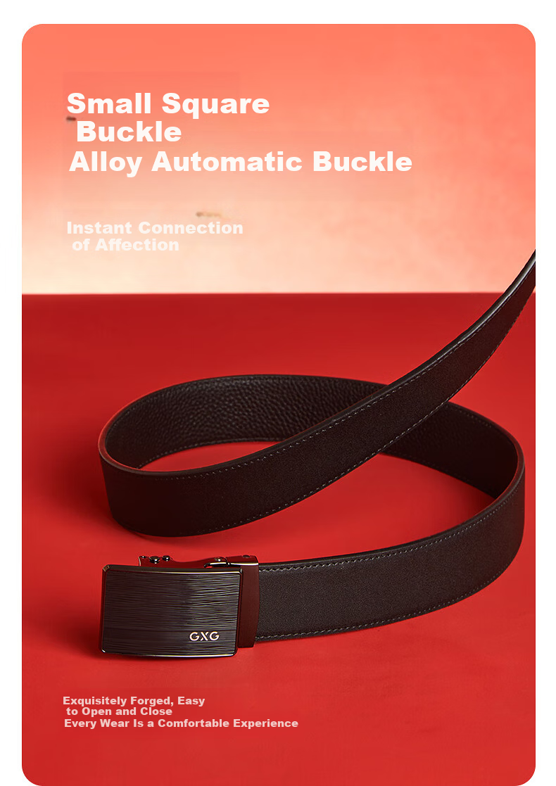 GXG Commuter Belt Qixi Festival [Gift Box] Square Buckle Black Leather Belt Black 120cm 3