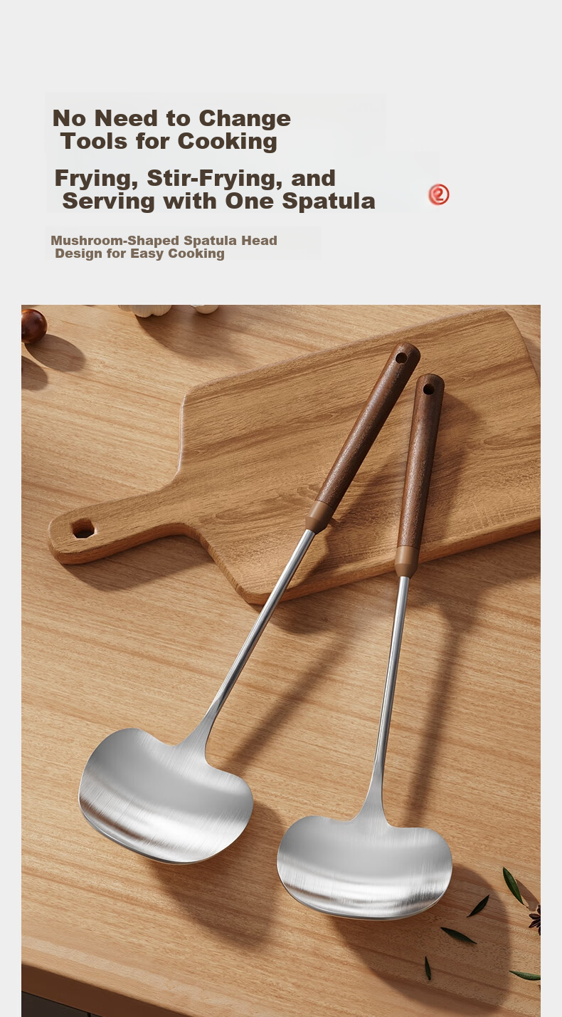 ASD Stainless Steel Mushroom Shaped Spatula Cooking Spoon Large Chinese Iron Wok Turner Food Grade Household Frying Spatula 4