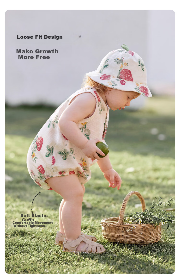 Babylove Bobo Fruit Tea Baby Romper Summer Thin Bamboo Cotton Camellia Breathable Sleeveless Triangle Jumpsuit 7
