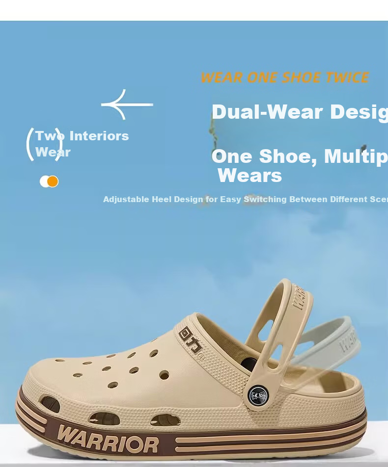 Warrior Men's Summer Ventilated Slip-On Shoes Non-Slip EVA Soft Sole Dual-Purpose Home and Beach Sandals Blue Gray Size 41 6
