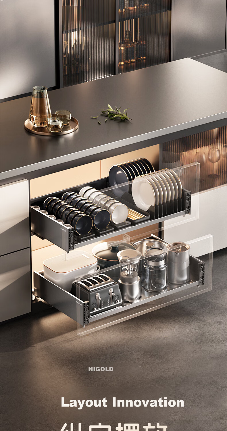 HIGOLD Kitchen Cabinet Pull Basket Multi-Drawer Stainless Steel Dish Rack Double Layer 900 Cabinet 1